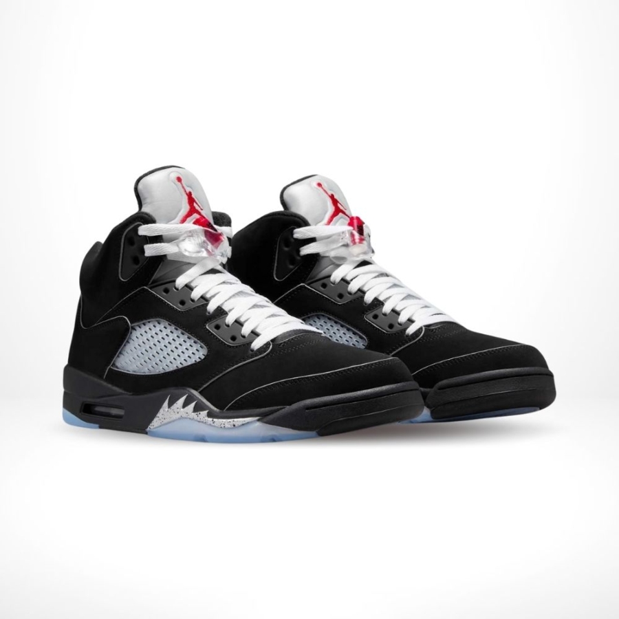 Angled front view of a full pair of Air Jordan 5