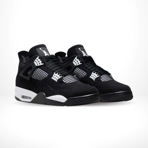 Angled front view of a full pair of Air Jordan 4