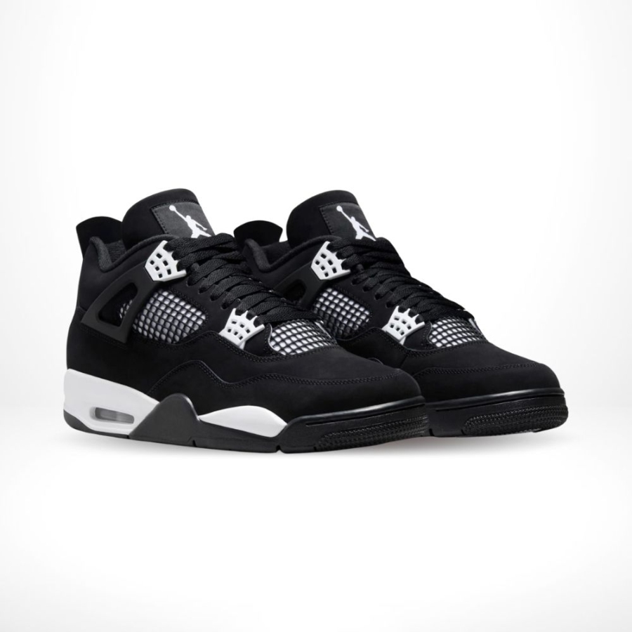 Angled front view of a full pair of Air Jordan 4