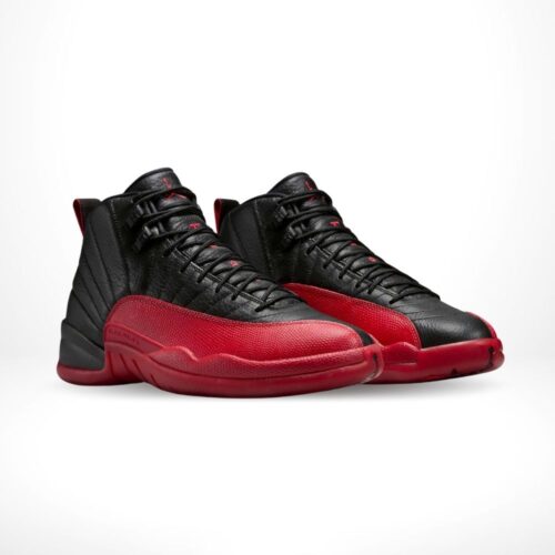 Angled front view of a full pair of Air Jordan 12