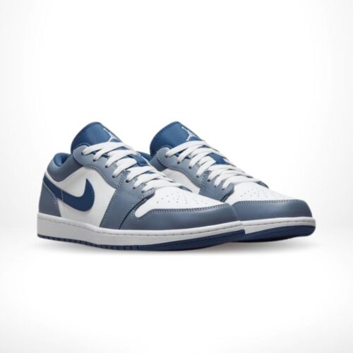 Angled front view of a full pair of Air Jordan 1