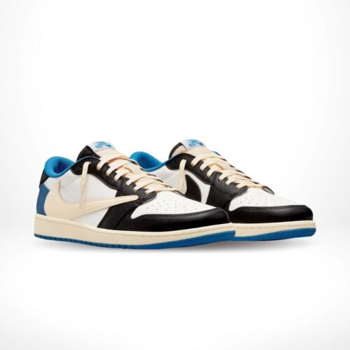 Angled front view of a full pair of Air Jordan 1