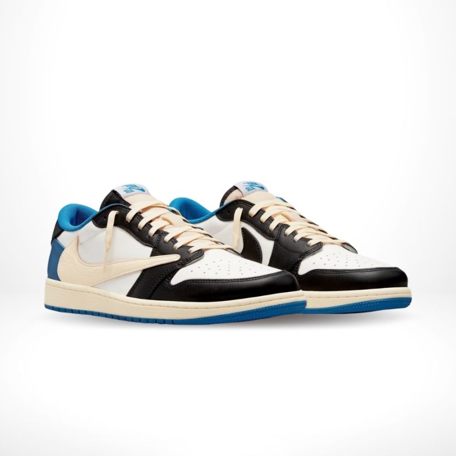 Angled front view of a full pair of Air Jordan 1