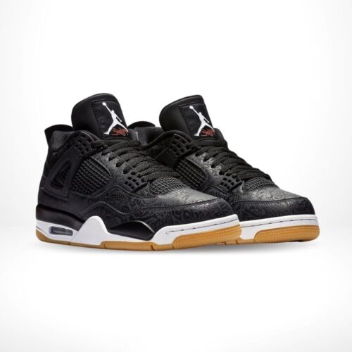 Angled front view of a full pair of Air Jordan 4