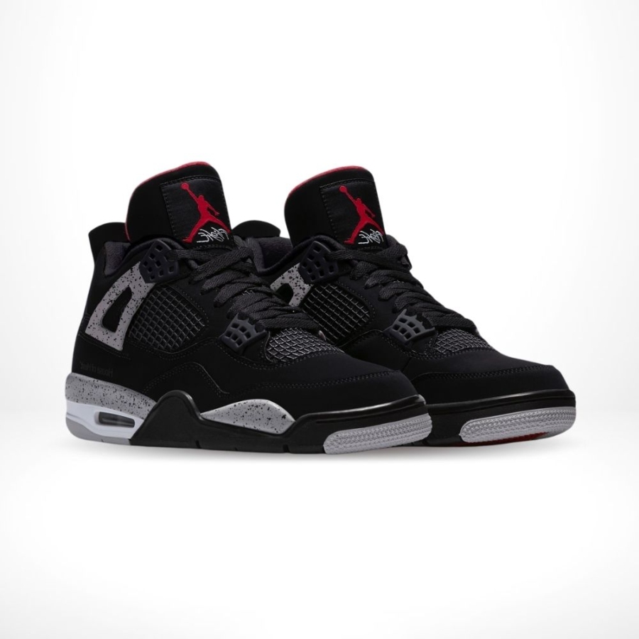 Angled front view of a full pair of Air Jordan 4