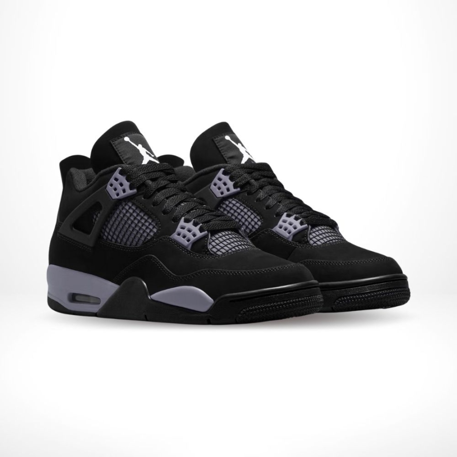 Angled front view of a full pair of Air Jordan 4