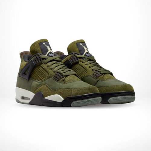 Angled front view of a full pair of Air Jordan 4