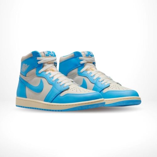 Angled front view of a full pair of Air Jordan 1