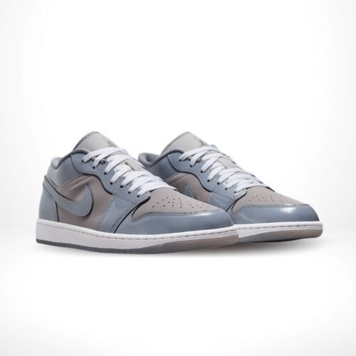 Angled front view of a full pair of Air Jordan 1