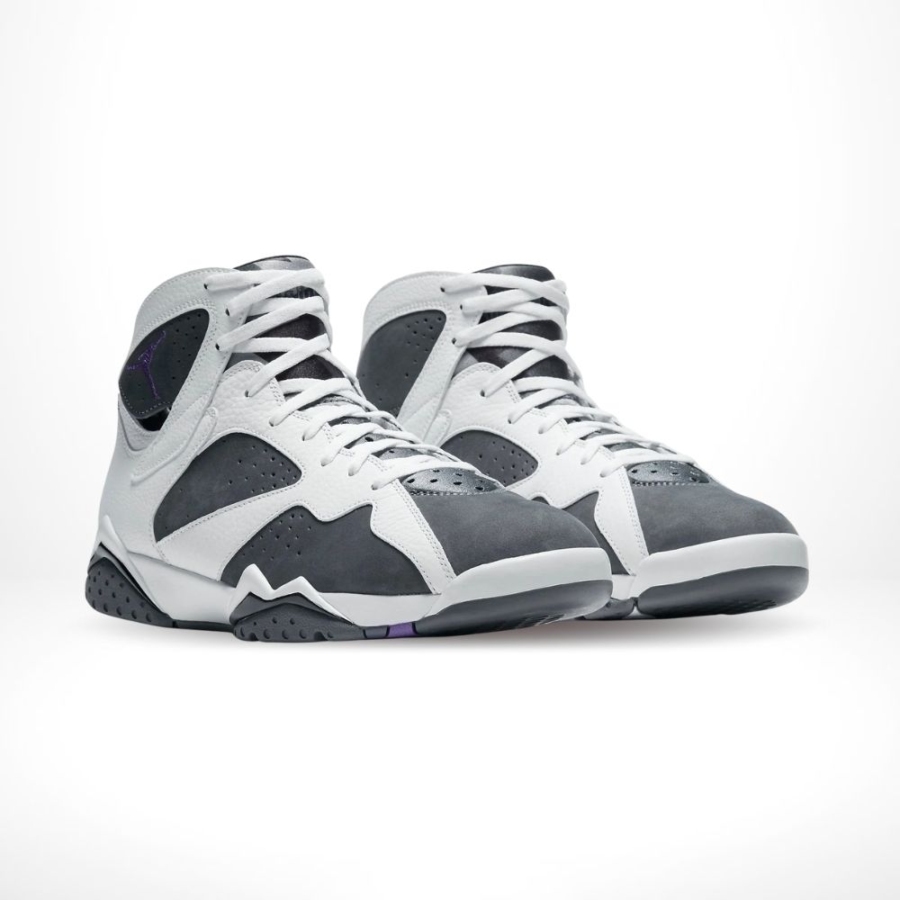 Angled front view of a full pair of Air Jordan 7