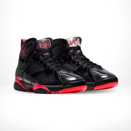 Angled front view of a full pair of Air Jordan 7