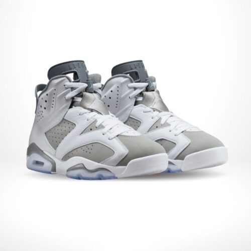 Angled front view of a full pair of Air Jordan 6
