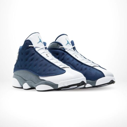 Angled front view of a full pair of Air Jordan 13