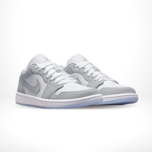 Angled front view of a full pair of Air Jordan 1