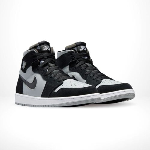 Angled front view of a full pair of Air Jordan 1