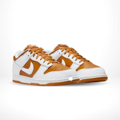 Angled front view of a full pair of Nike Dunk Low