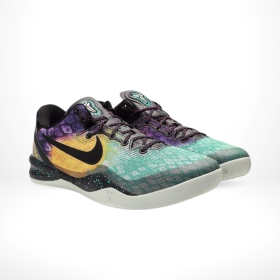 Angled front view of a full pair of Nike Kobe