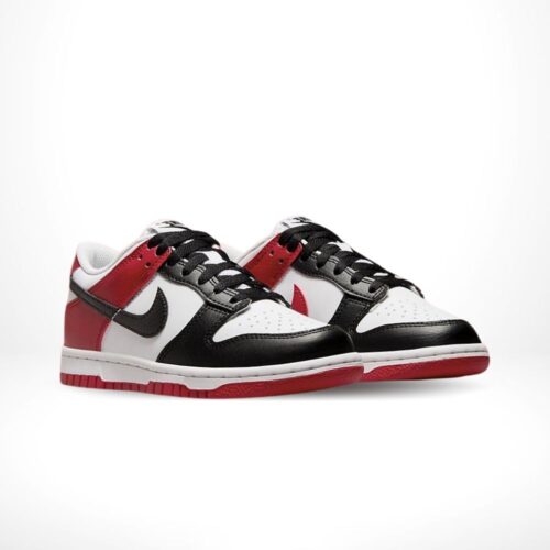 Angled front view of a full pair of Nike Dunk Low