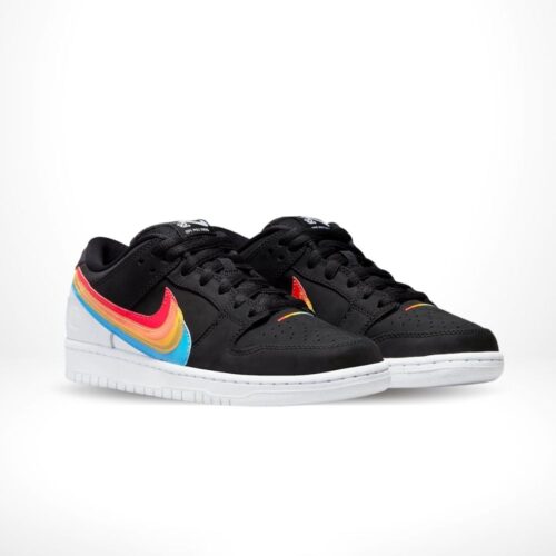Angled front view of a full pair of Nike Dunk Low