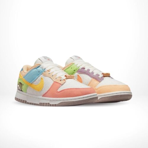 Angled front view of a full pair of Nike Dunk Low