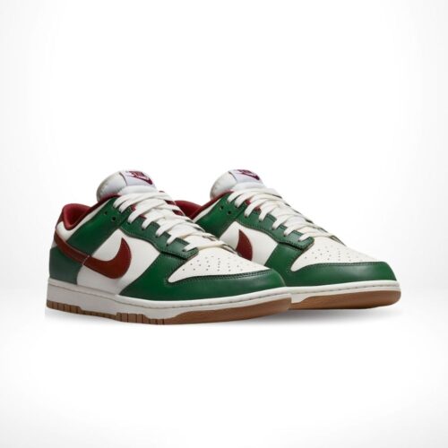 Angled front view of a full pair of Nike Dunk Low
