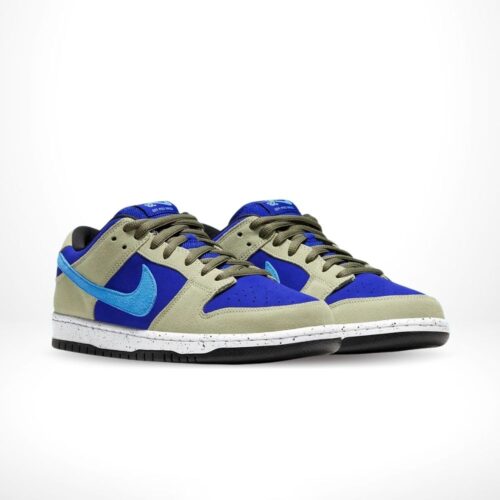 Angled front view of a full pair of Nike Dunk Low