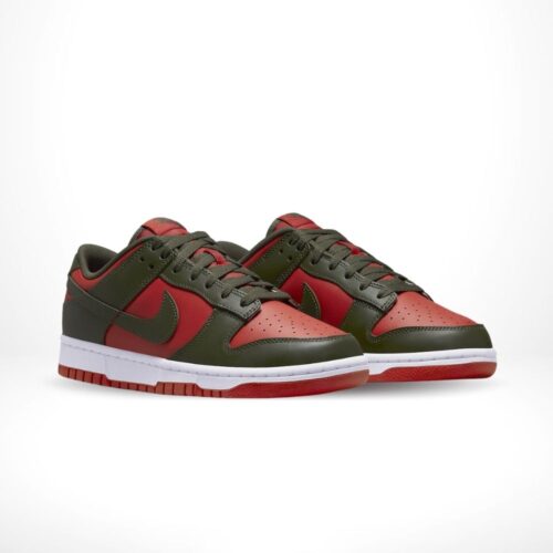 Angled front view of a full pair of Nike Dunk Low