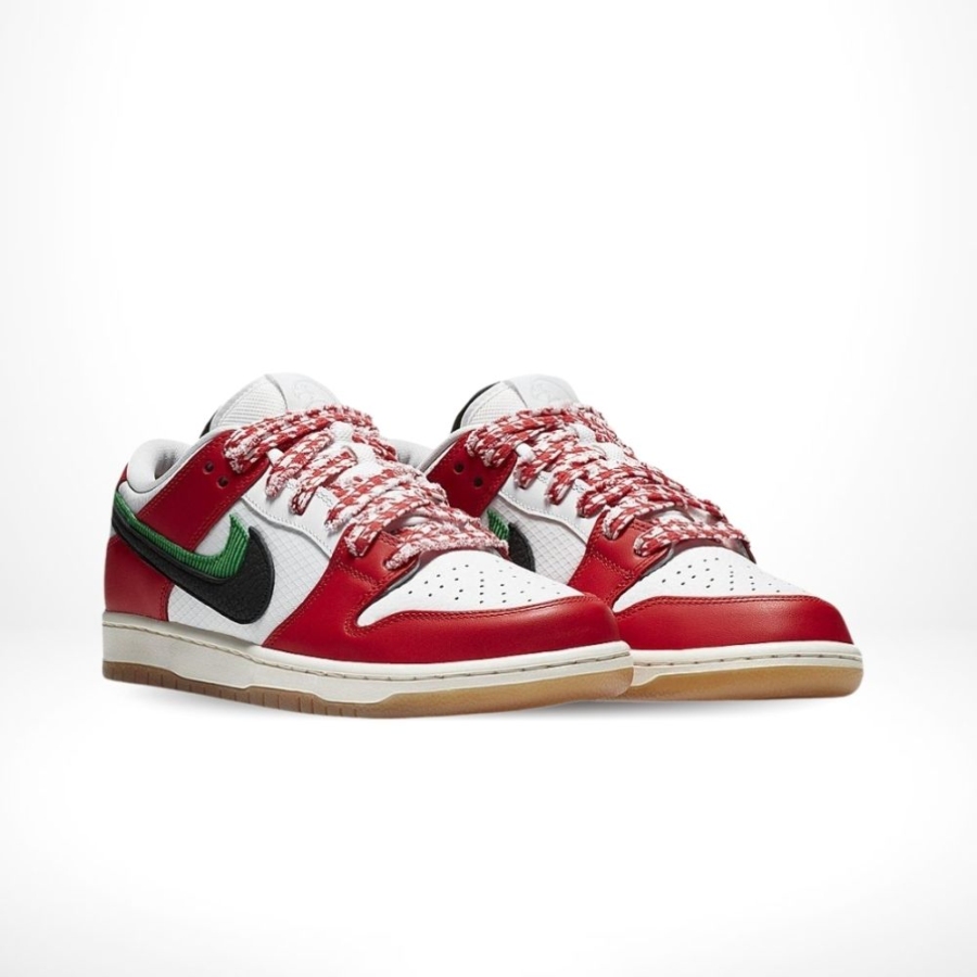 Angled front view of a full pair of Nike SB Dunk Low