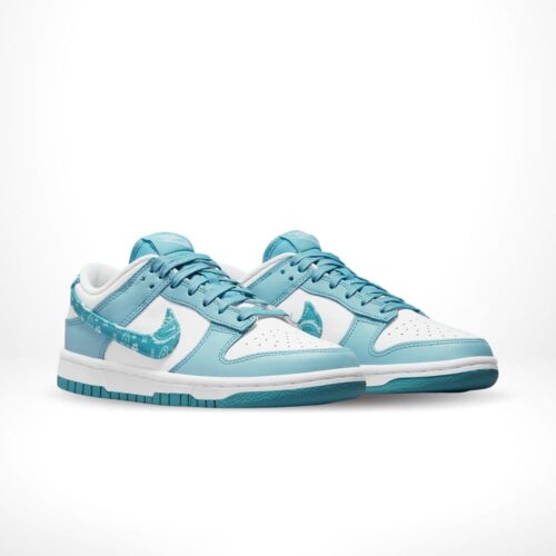 Angled front view of a full pair of Nike Dunk Low