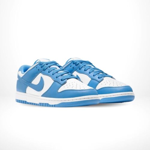 Angled front view of a full pair of Nike Dunk Low