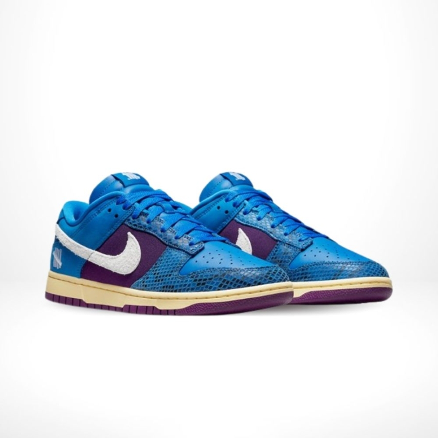 Angled front view of a full pair of Nike Dunk Low