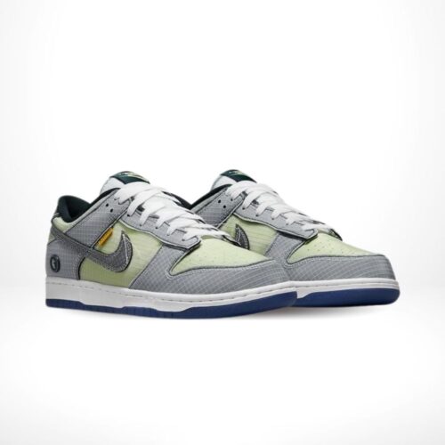 Angled front view of a full pair of Nike Dunk Low