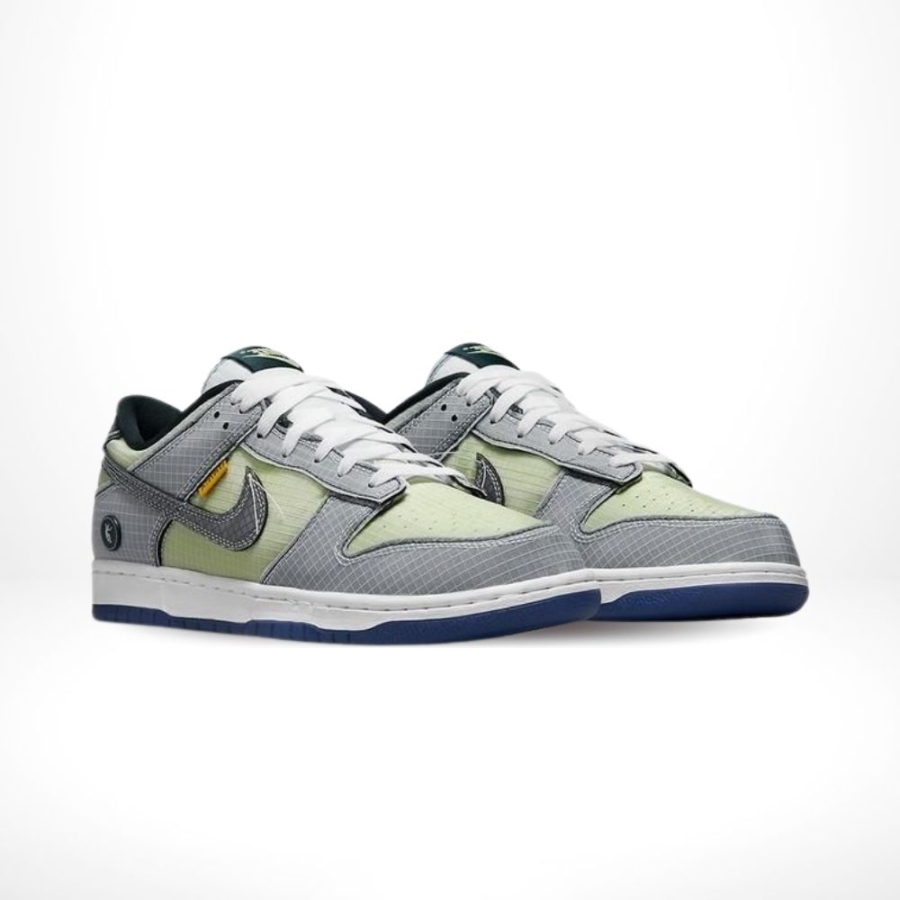 Angled front view of a full pair of Nike Dunk Low