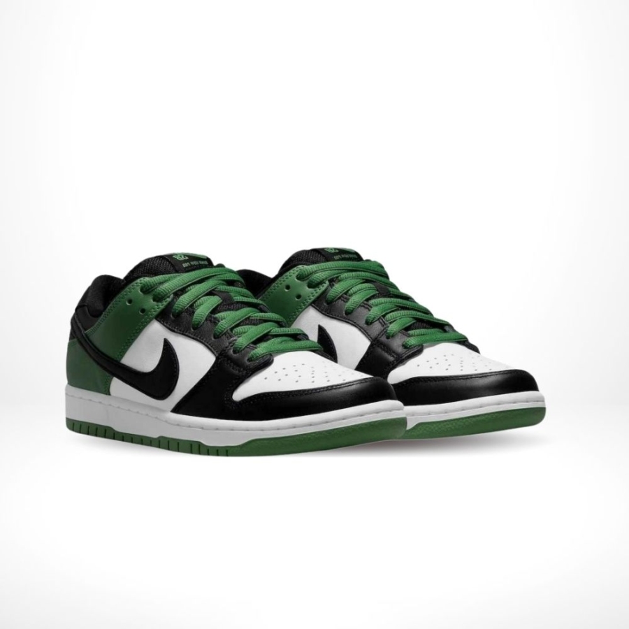 Angled front view of a full pair of Nike SB Dunk Low