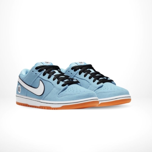 Angled front view of a full pair of Nike SB Dunk Low
