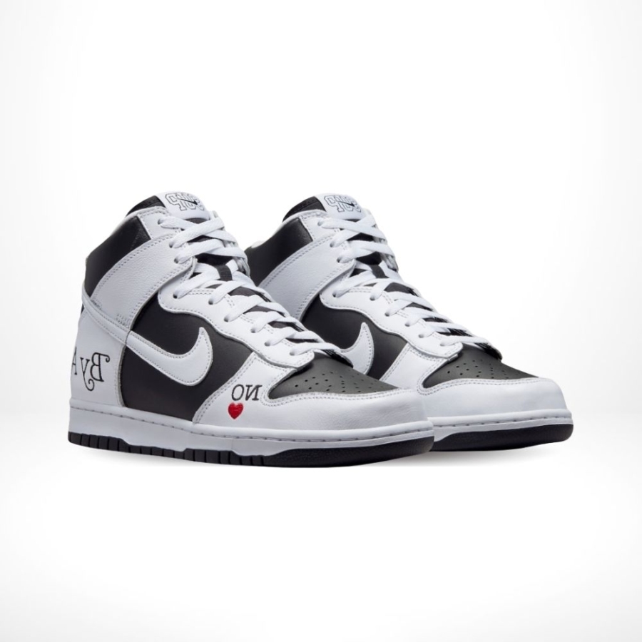 Angled front view of a full pair of Nike SB Dunk Low