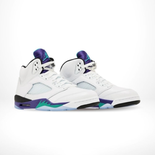 Angled front view of a full pair of Air Jordan 5