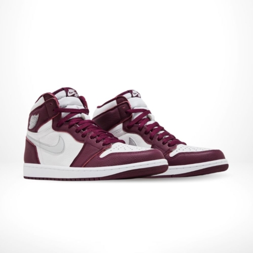 Angled front view of a full pair of Air Jordan 1