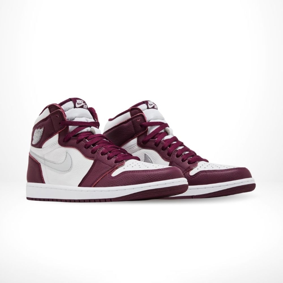 Angled front view of a full pair of Air Jordan 1