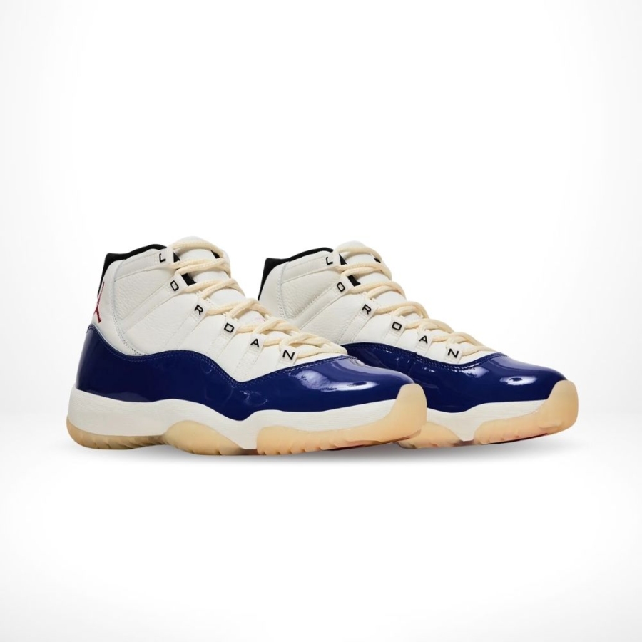 Angled front view of a full pair of Air Jordan 11