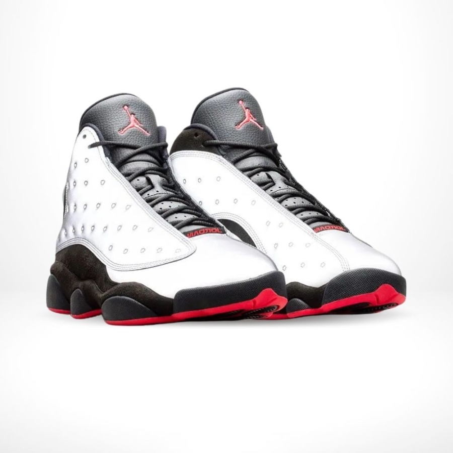 Angled front view of a full pair of Air Jordan 13