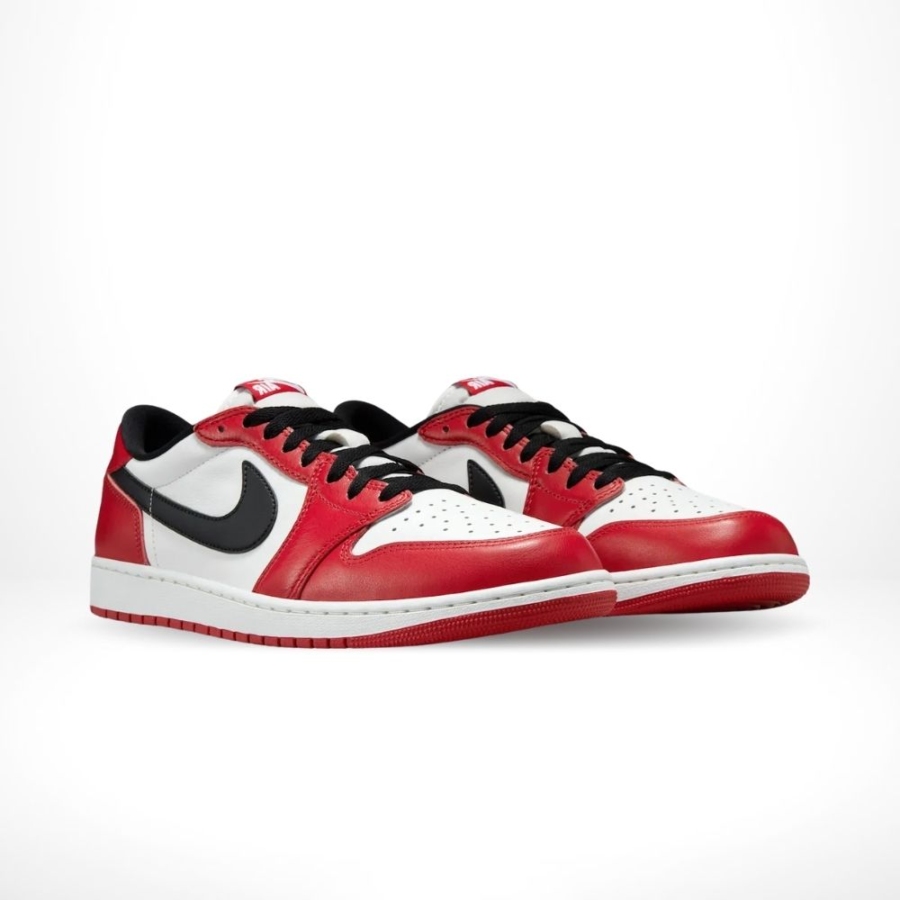 Angled front view of a full pair of Air Jordan 1